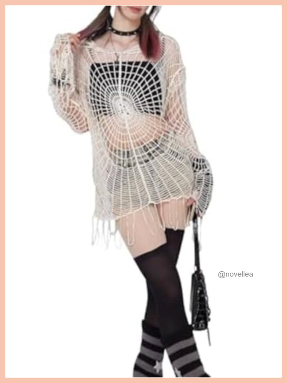 Crochet Hooded Mesh Pullover Spider Web Knit Top Grunge Y2K Streetwear